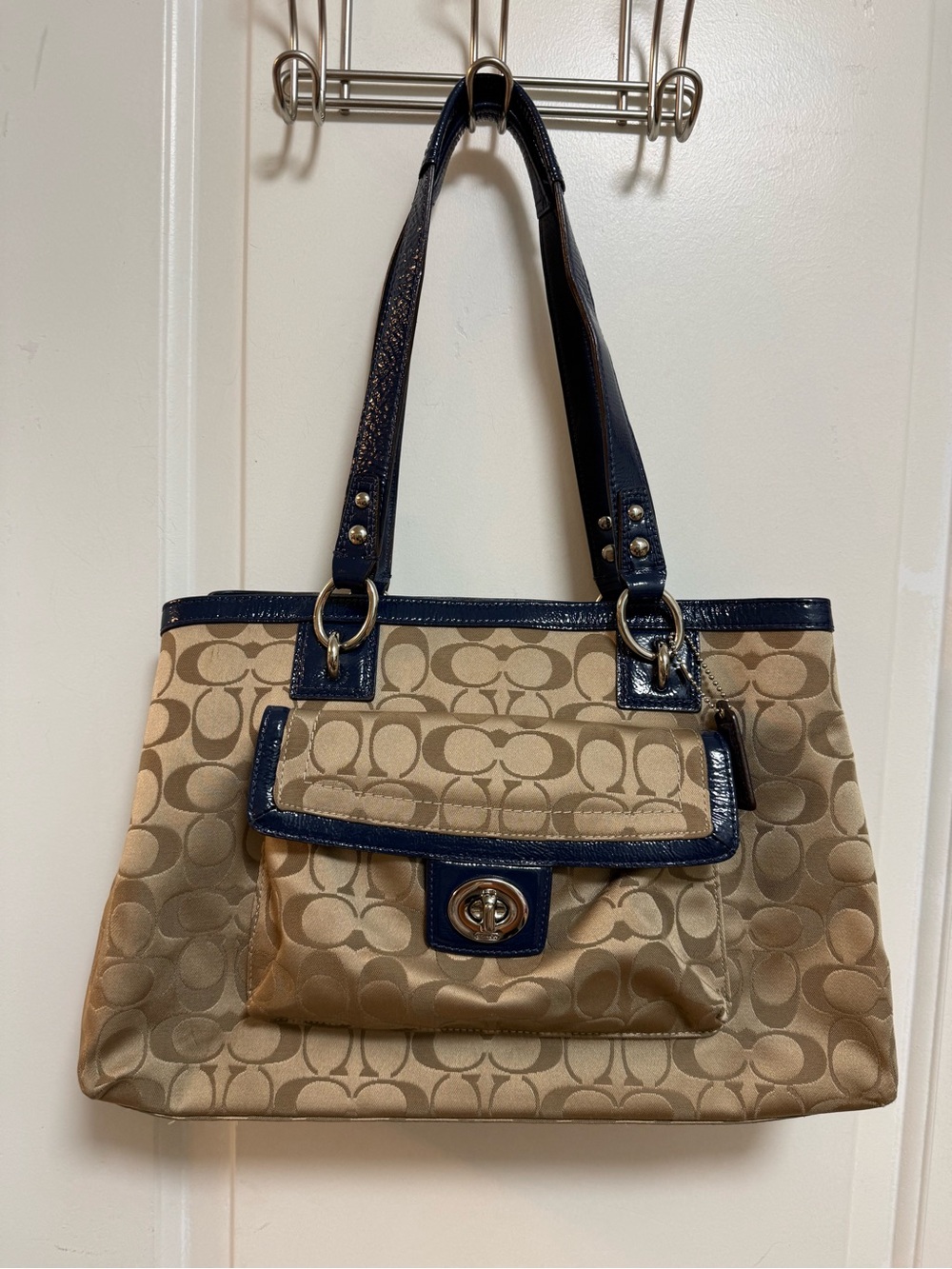 Coach Penelope Signature Shoulder Bag with Navy Trim - Gem